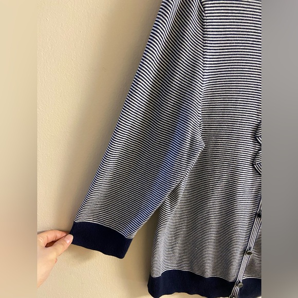 Talbots striped navy white bow button up cardigan 3/4 sleeves XL petite - Picture 4 of 6